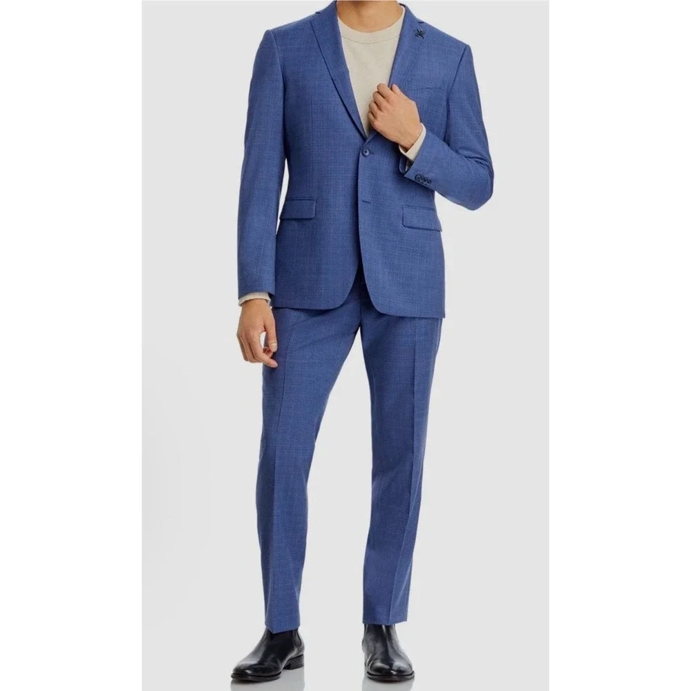 John Varvatos Men's Blue Wool Bedford Slim Fit 2PC Jacket Pants Suit Size 36R/30